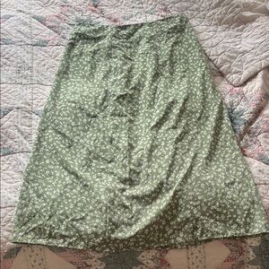 Olive Green Floral A-Line Midi Skirt